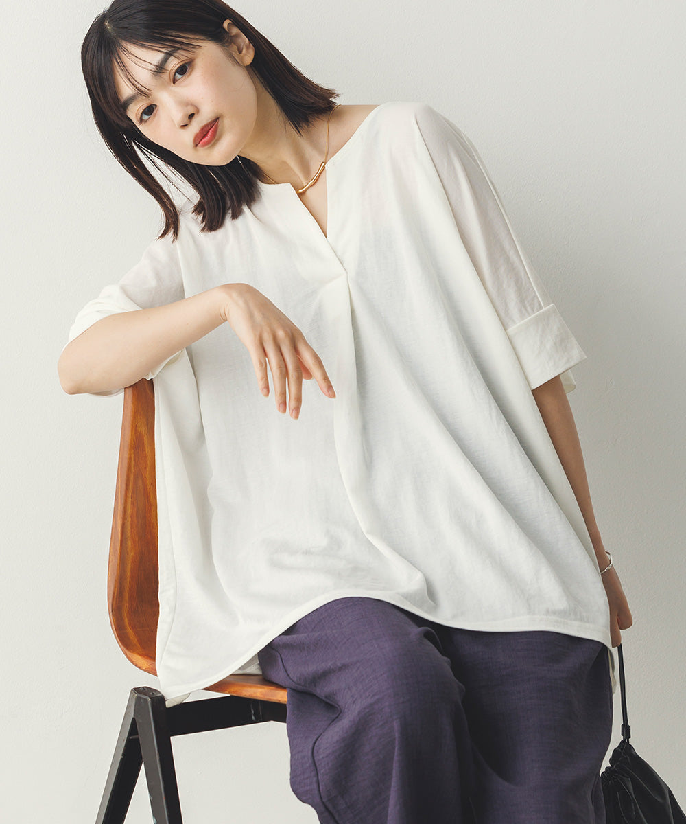 希少✨45R リネン100% 半袖 Tシャツ カットソー ブラウン サイズ2 接触冷感キーネック半袖プルオーバー[1125-6104] – Sans Souci 34＋