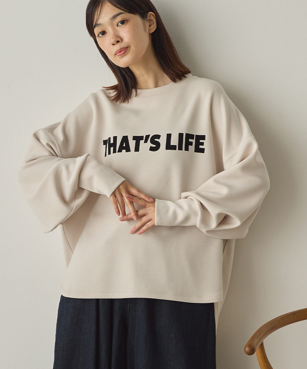 ソフトダンボールニットフロッキープリントボリューム袖プルオーバー