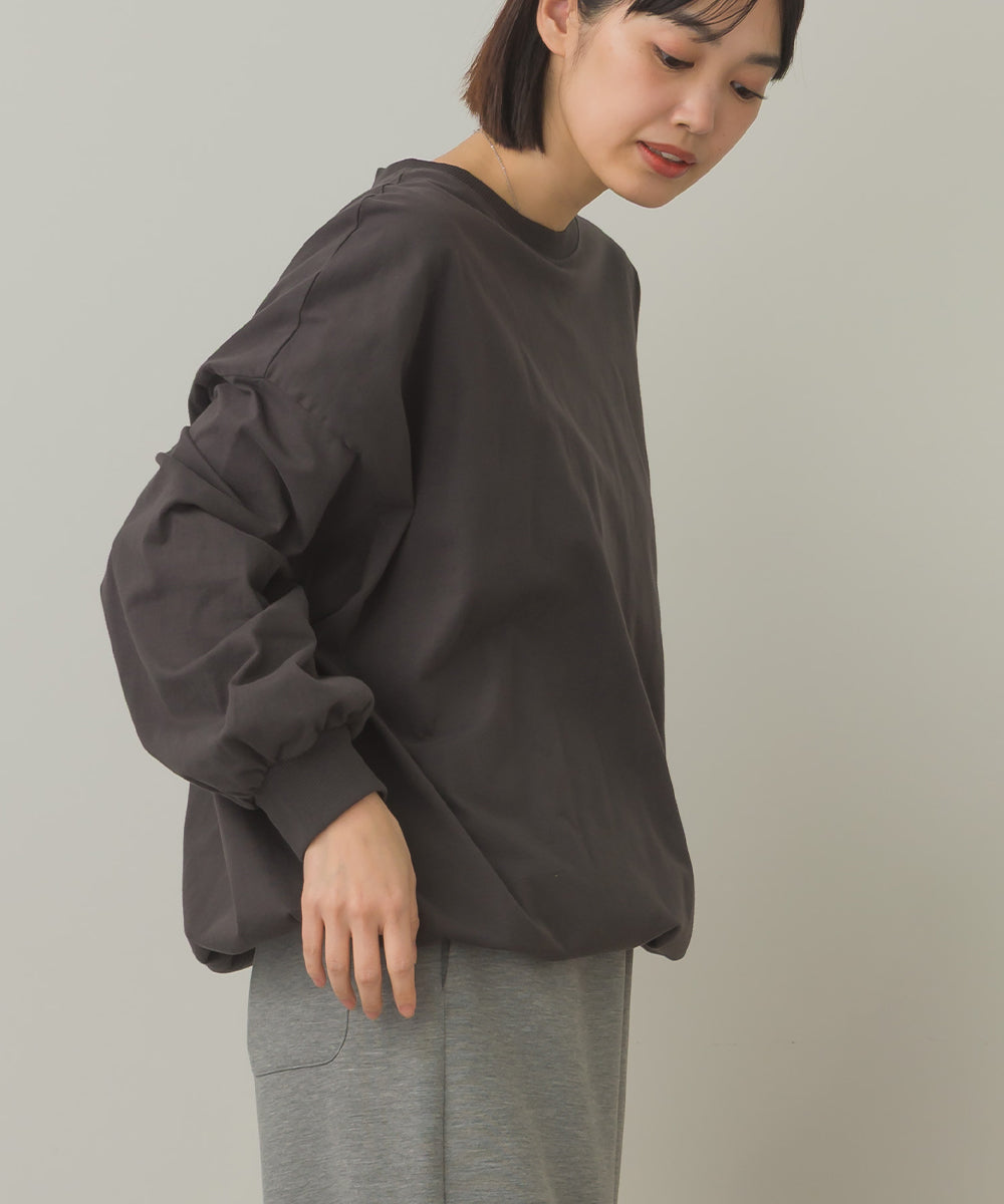 バイオポリウォッシュ袖ボリュームヘムギャザーTシャツ[1001-6226]