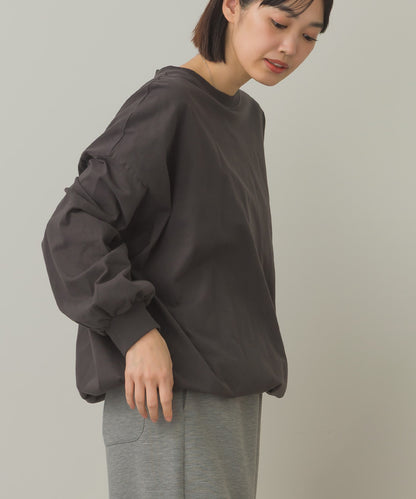 バイオポリウォッシュ袖ボリュームヘムギャザーTシャツ[1001-6226]