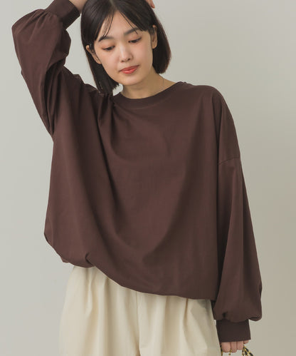 バイオポリウォッシュ袖ボリュームヘムギャザーTシャツ[1001-6226]