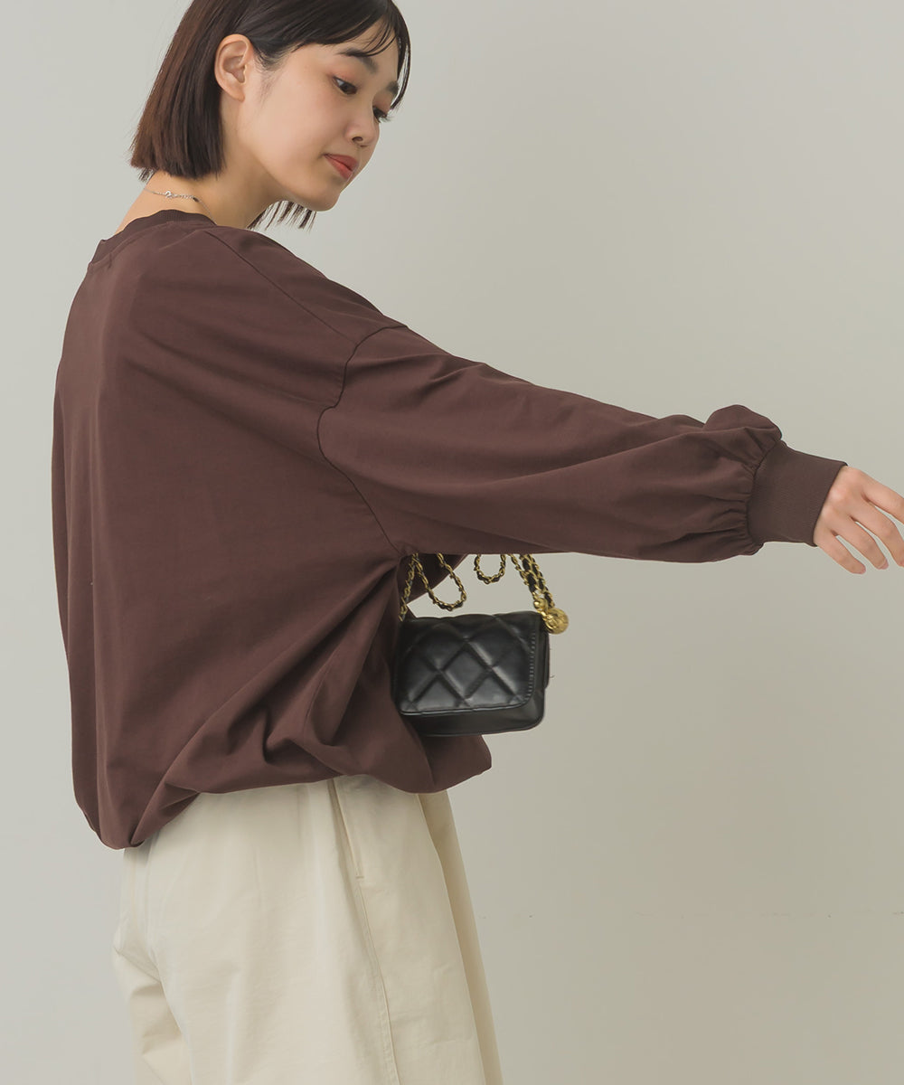バイオポリウォッシュ袖ボリュームヘムギャザーTシャツ[1001-6226]