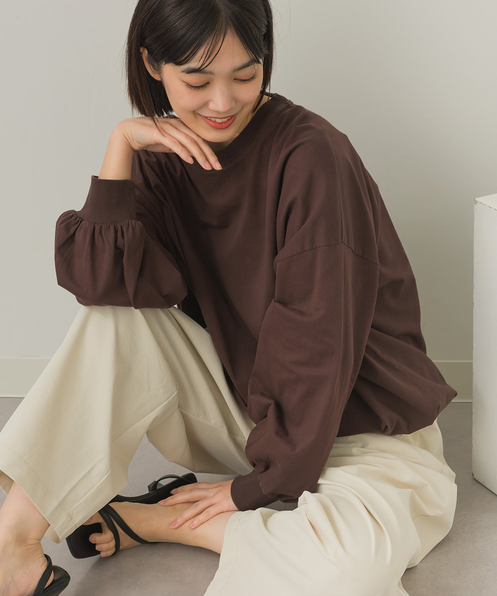 バイオポリウォッシュ袖ボリュームヘムギャザーTシャツ[1001-6226]