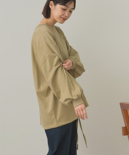 バイオポリウォッシュ袖ボリュームヘムギャザーTシャツ[1001-6226]