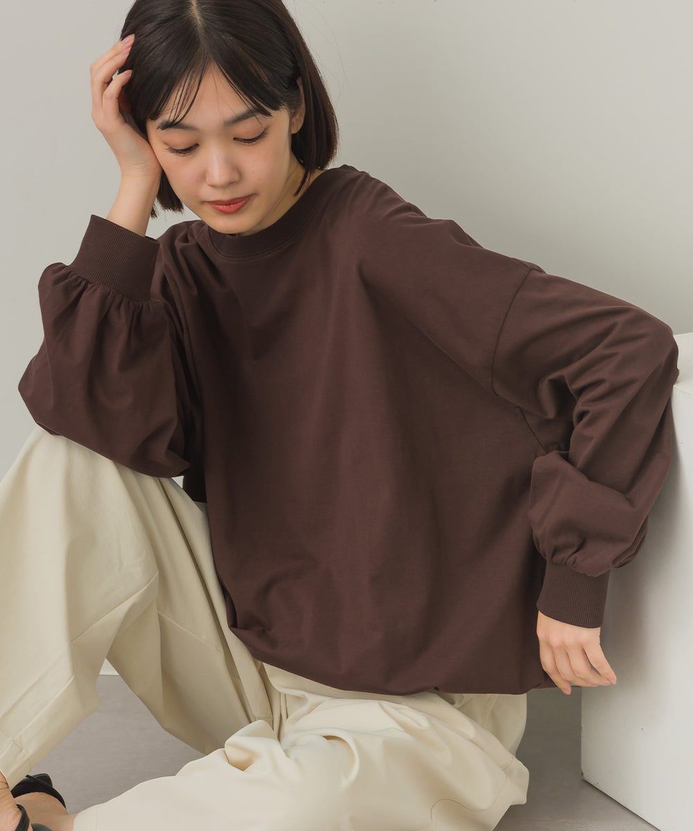 バイオポリウォッシュ袖ボリュームヘムギャザーTシャツ[1001-6226]