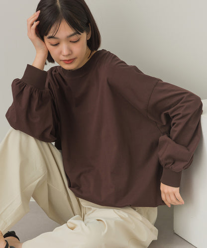 バイオポリウォッシュ袖ボリュームヘムギャザーTシャツ[1001-6226]