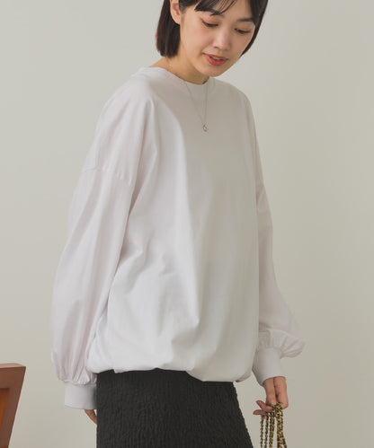 バイオポリウォッシュ袖ボリュームヘムギャザーTシャツ[1001-6226]