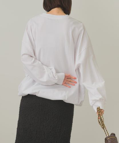 バイオポリウォッシュ袖ボリュームヘムギャザーTシャツ[1001-6226]