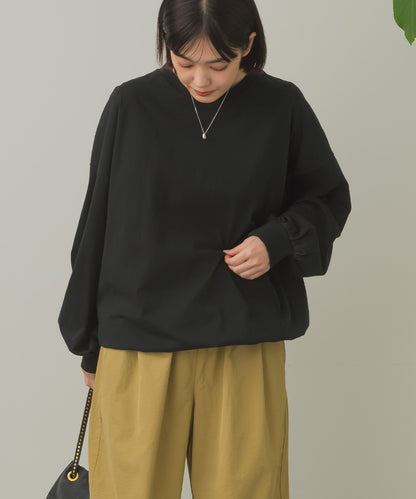 バイオポリウォッシュ袖ボリュームヘムギャザーTシャツ[1001-6226]