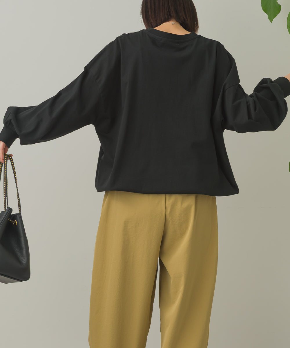 バイオポリウォッシュ袖ボリュームヘムギャザーTシャツ[1001-6226]