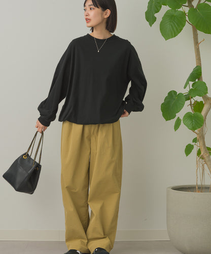 バイオポリウォッシュ袖ボリュームヘムギャザーTシャツ[1001-6226]