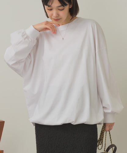 バイオポリウォッシュ袖ボリュームヘムギャザーTシャツ[1001-6226]