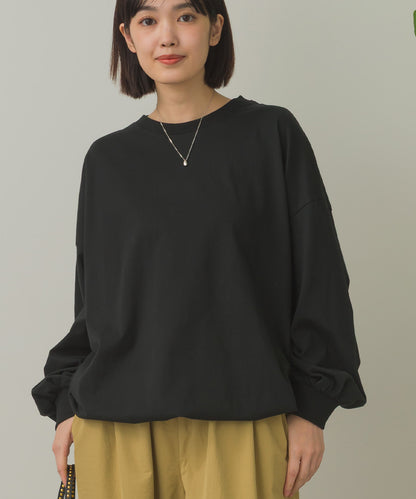 バイオポリウォッシュ袖ボリュームヘムギャザーTシャツ[1001-6226]