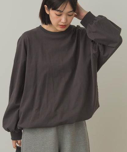 バイオポリウォッシュ袖ボリュームヘムギャザーTシャツ[1001-6226]