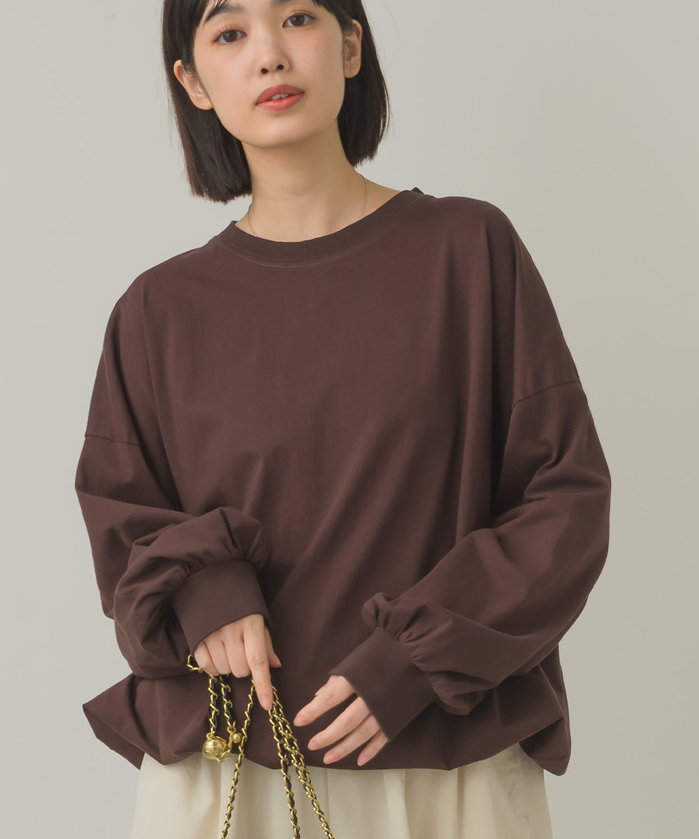 バイオポリウォッシュ袖ボリュームヘムギャザーTシャツ[1001-6226]