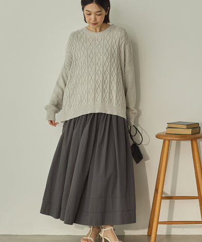綿カシミヤワイド縄柄プルオーバーニット[11003-5526]