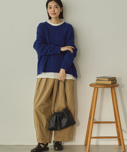 綿カシミヤワイド縄柄プルオーバーニット[11003-5526]
