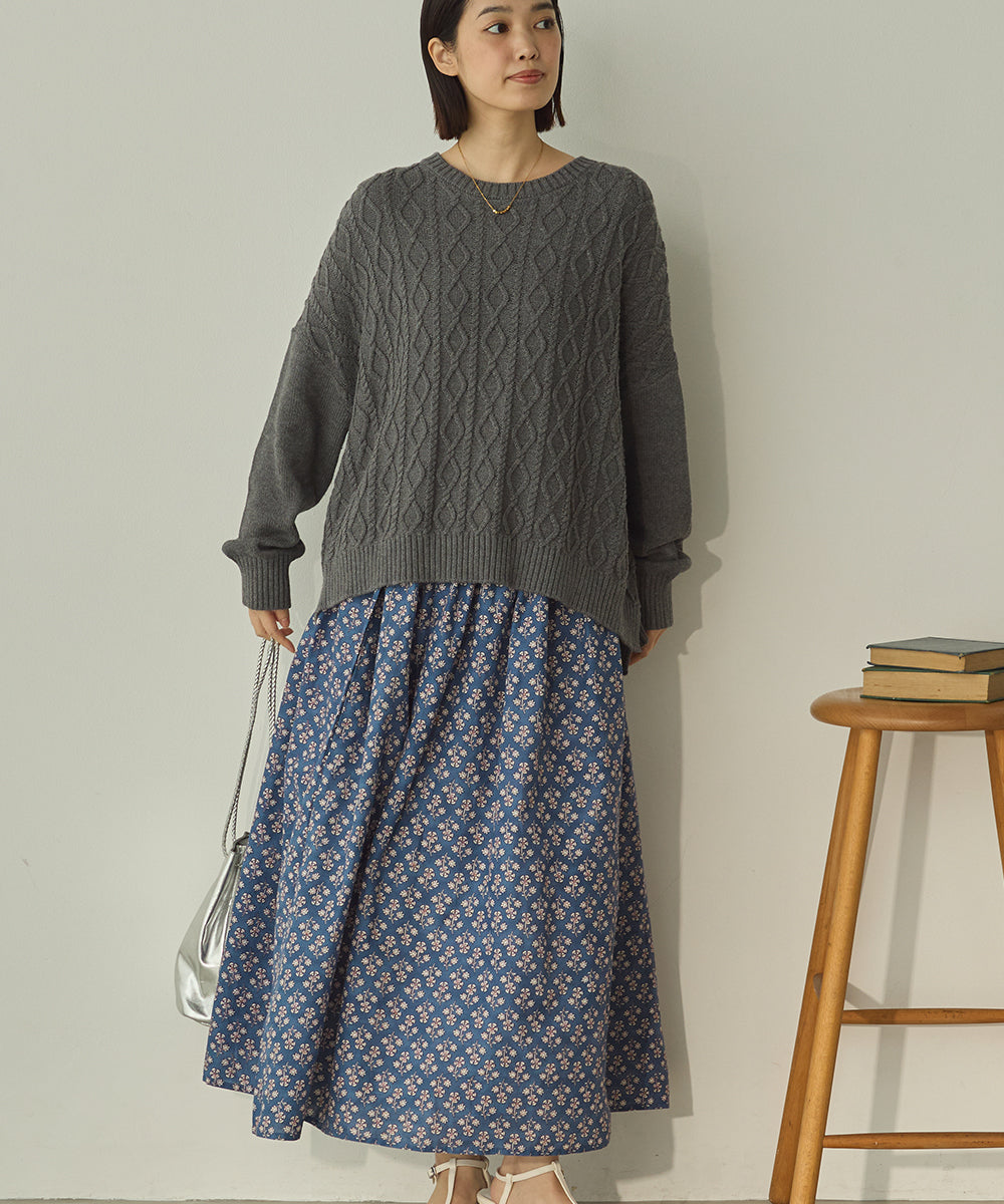 綿カシミヤワイド縄柄プルオーバーニット[11003-5526]