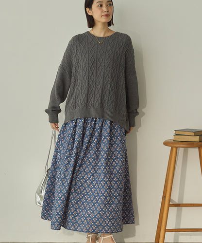 綿カシミヤワイド縄柄プルオーバーニット[11003-5526]