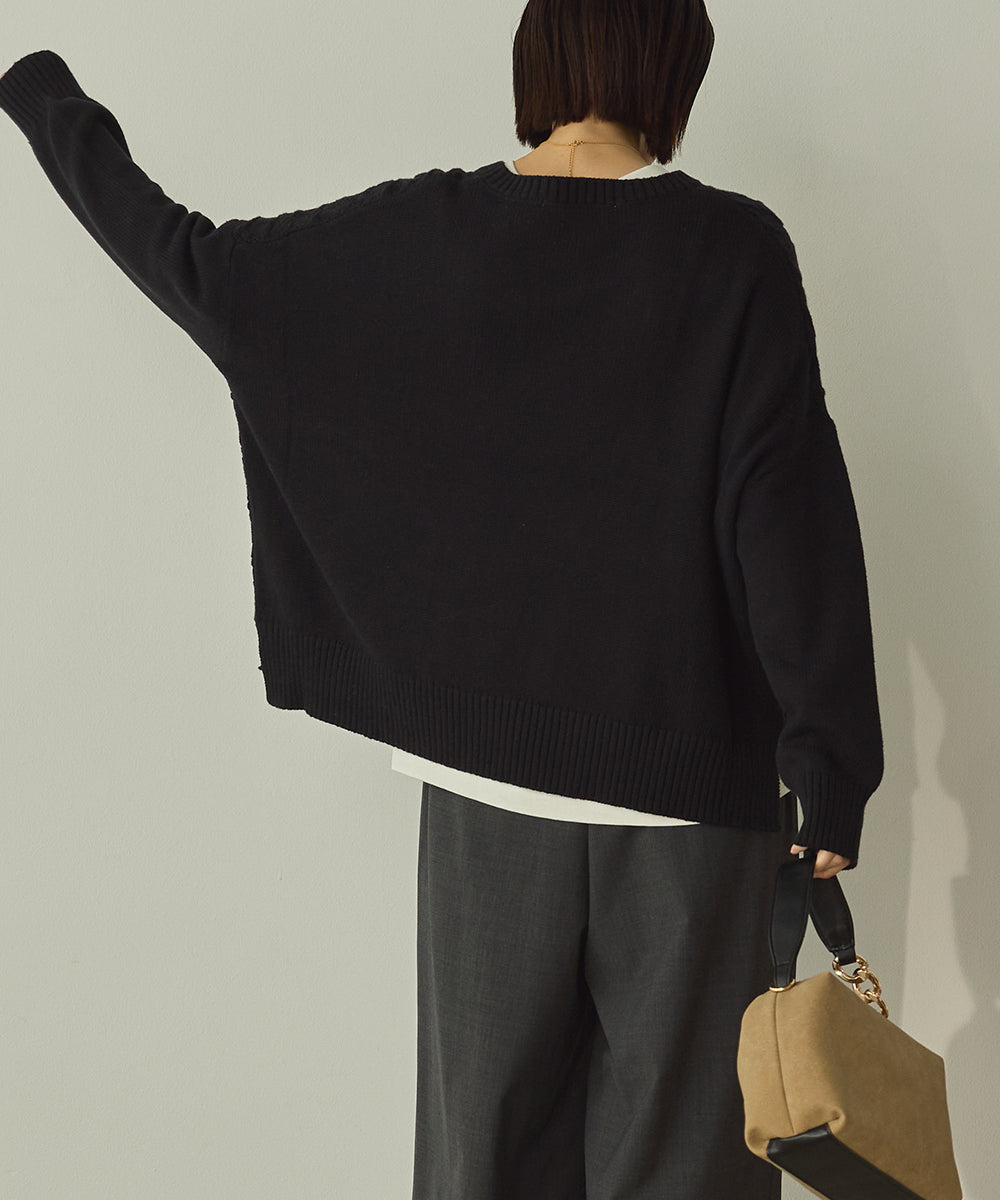 綿カシミヤワイド縄柄プルオーバーニット[11003-5526]