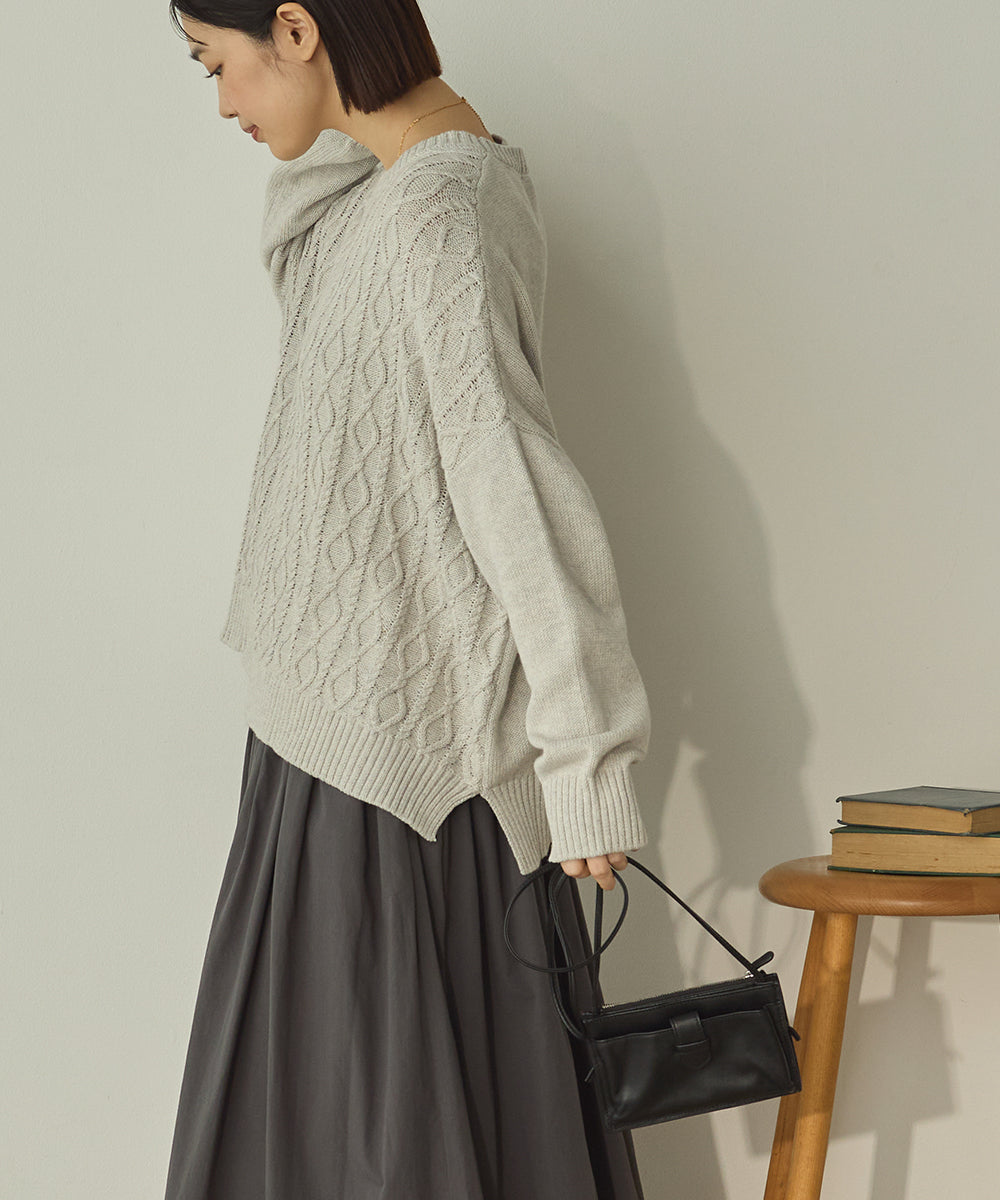 綿カシミヤワイド縄柄プルオーバーニット[11003-5526]