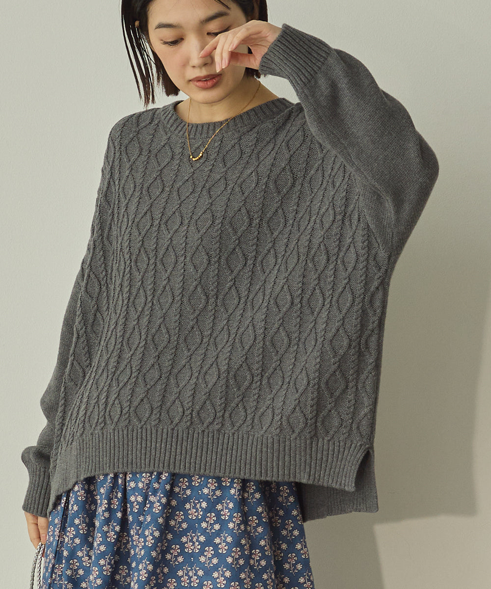 綿カシミヤワイド縄柄プルオーバーニット[11003-5526]