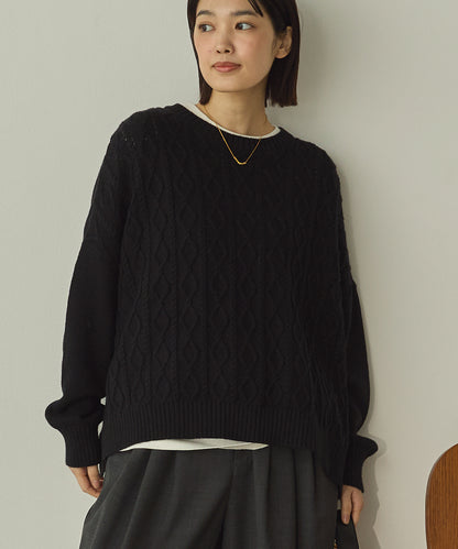 綿カシミヤワイド縄柄プルオーバーニット[11003-5526]