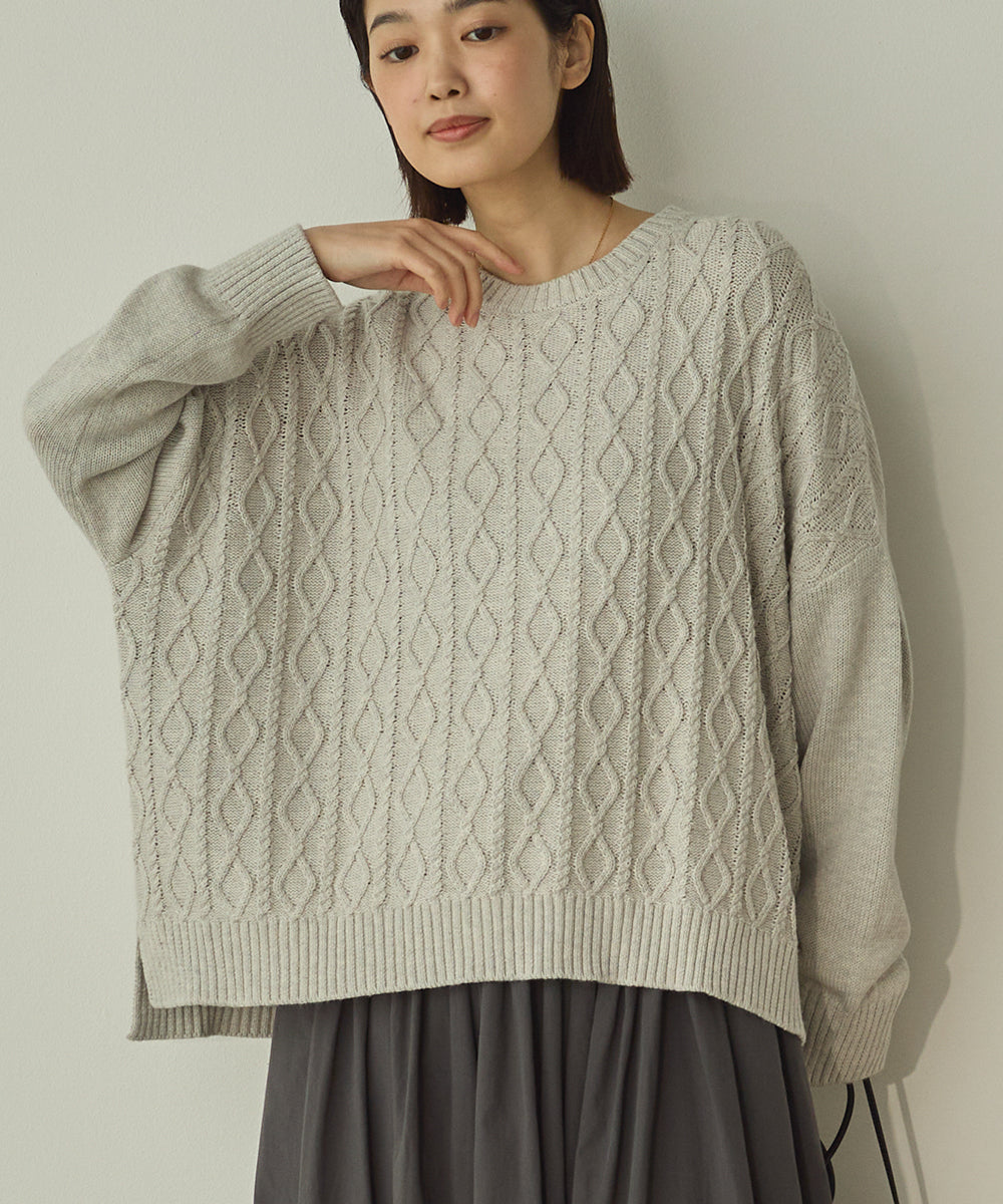 綿カシミヤワイド縄柄プルオーバーニット[11003-5526]