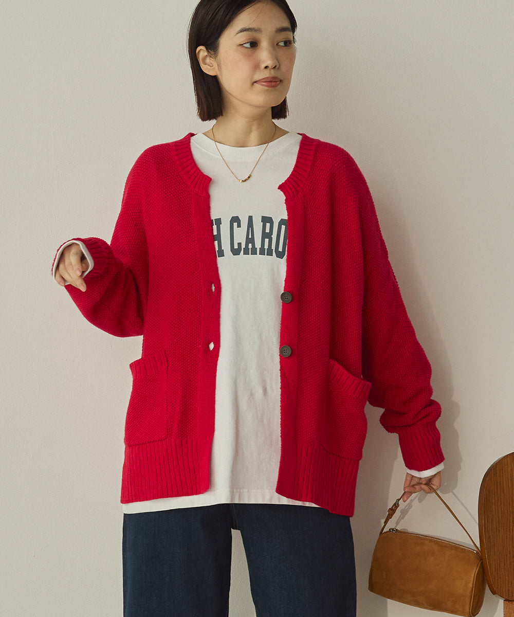 綿カシミヤ鹿の子ワイドニットカーディガン[11004-5526]