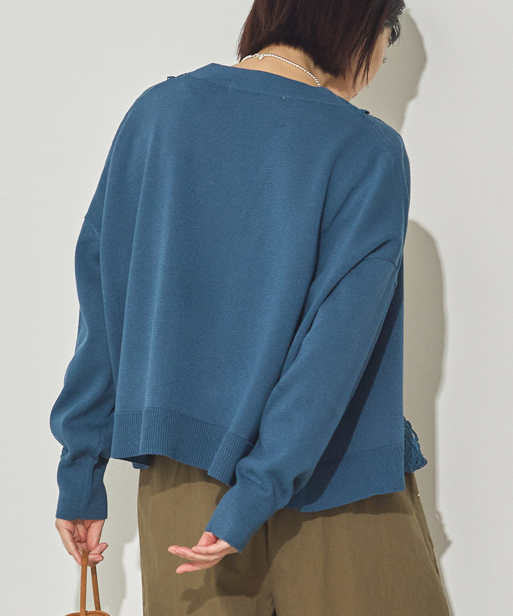 前立てレースニットカーディガン[11017-5156]