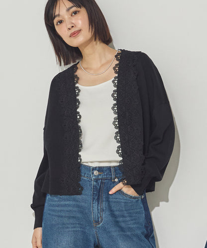 前立てレースニットカーディガン[11017-5156]