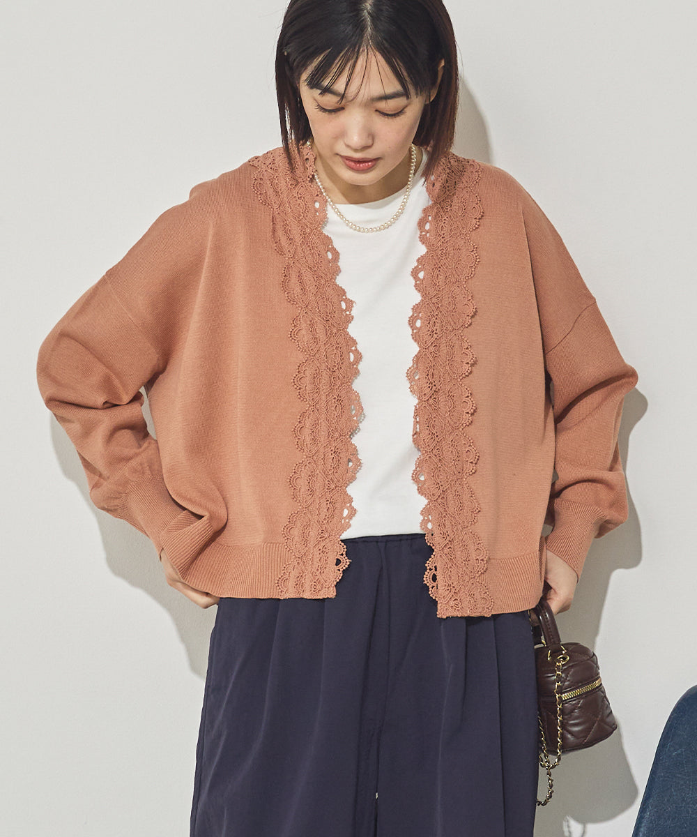前立てレースニットカーディガン[11017-5156]