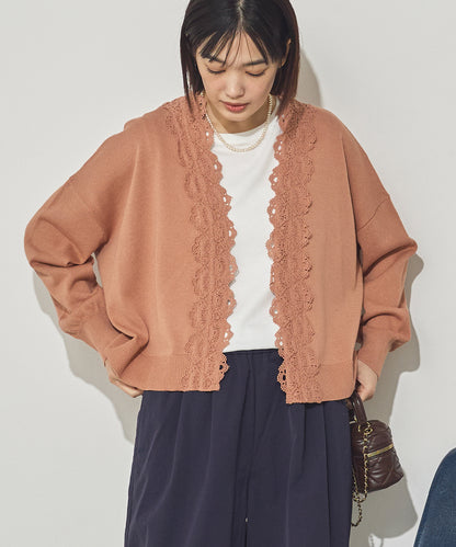 前立てレースニットカーディガン[11017-5156]