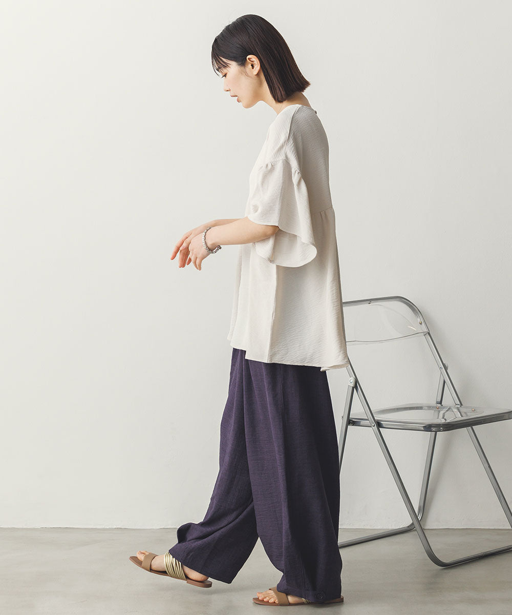 リネンライク気流染め裾タック2wayボリュームパンツ[1125-1001]