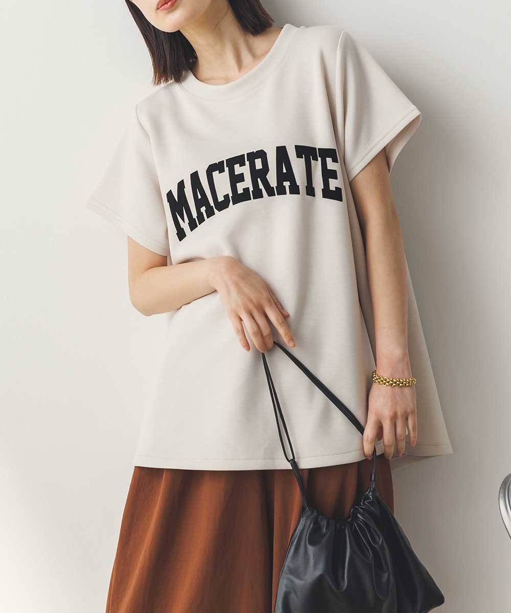 ソフトダンボールニットフロッキープリントAライン半袖プルオーバー