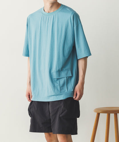 メンズ接触冷感レーヨンナイロンサイドポケットTシャツ[1125-6111]