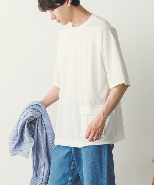 メンズ接触冷感レーヨンナイロンサイドポケットTシャツ[1125-6111]