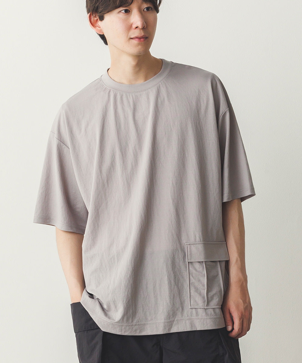 メンズ接触冷感レーヨンナイロンサイドポケットTシャツ[1125-6111]