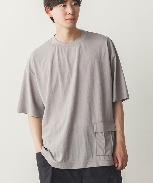 メンズ接触冷感レーヨンナイロンサイドポケットTシャツ[1125-6111]