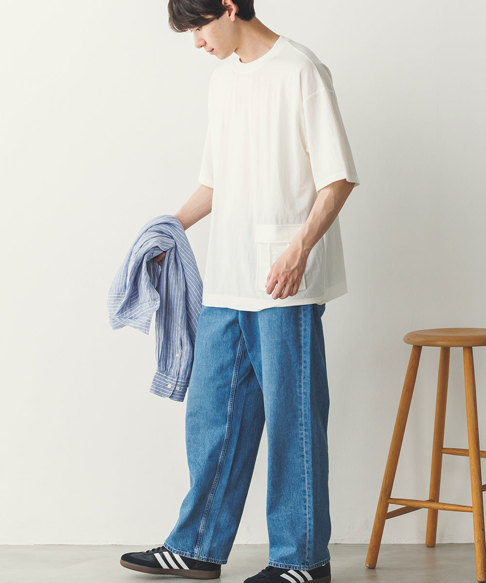 メンズ接触冷感レーヨンナイロンサイドポケットTシャツ[1125-6111]