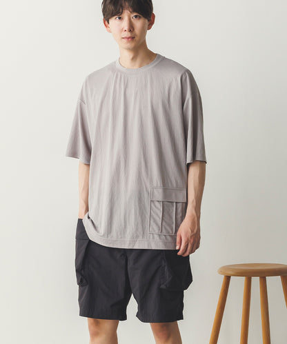 メンズ接触冷感レーヨンナイロンサイドポケットTシャツ[1125-6111]