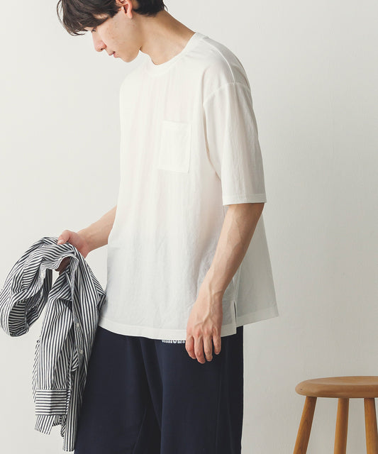 メンズ接触冷感レーヨンナイロンポケット付きTシャツ半袖[1125-6112]