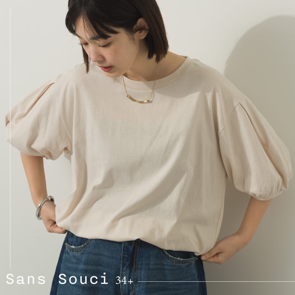 冷感シルクタッチボリューム袖半袖Tシャツ[1125-6135]