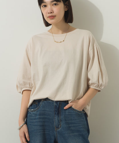 冷感シルクタッチボリューム袖半袖Tシャツ[1125-6135]