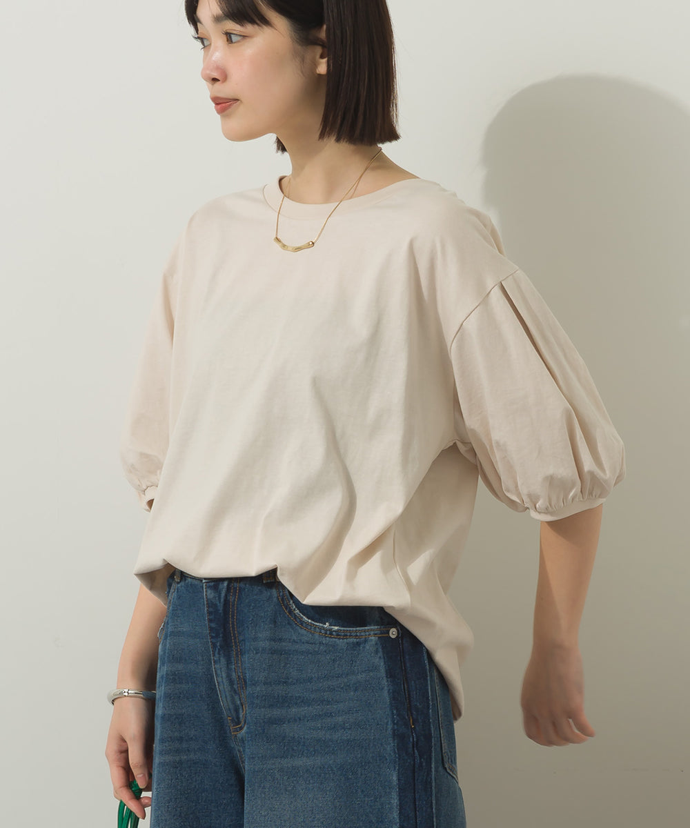 冷感シルクタッチボリューム袖半袖Tシャツ[1125-6135]