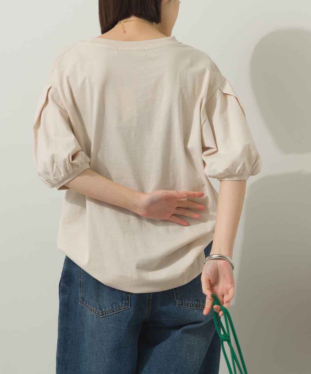 冷感シルクタッチボリューム袖半袖Tシャツ[1125-6135]