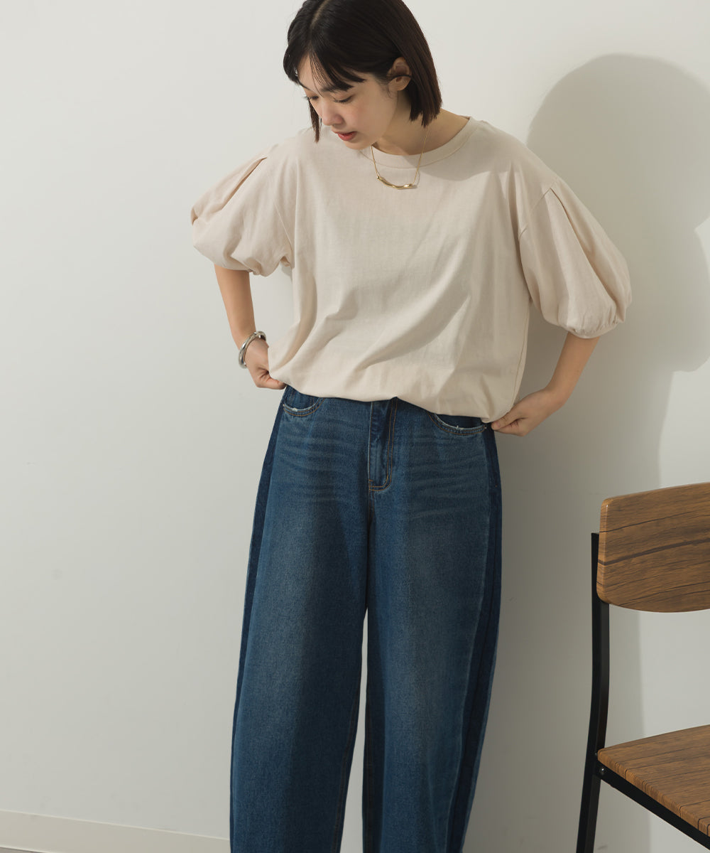 冷感シルクタッチボリューム袖半袖Tシャツ[1125-6135]