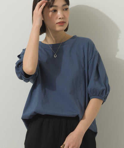 冷感シルクタッチボリューム袖半袖Tシャツ[1125-6135]