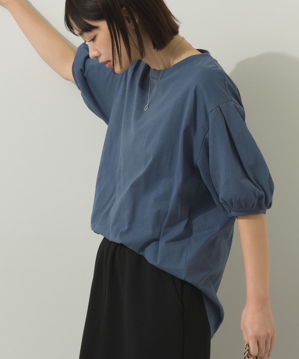 冷感シルクタッチボリューム袖半袖Tシャツ[1125-6135]