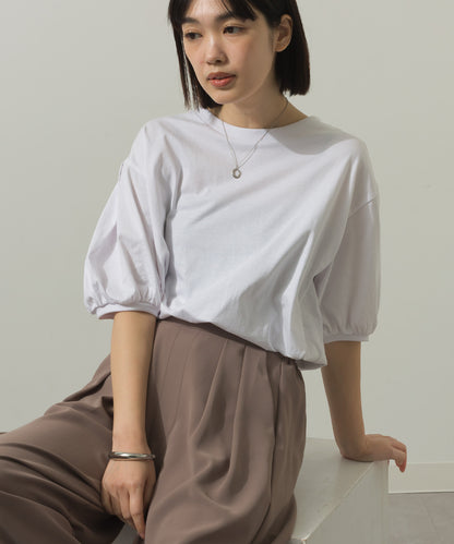 冷感シルクタッチボリューム袖半袖Tシャツ[1125-6135]